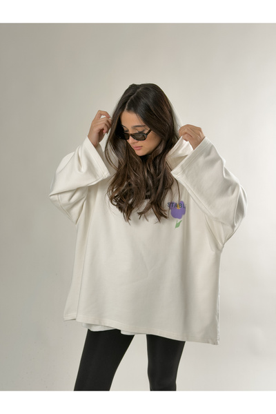 COCOPELLI Stable Hooded Ecru Oversized Women's Sweat Coc2690