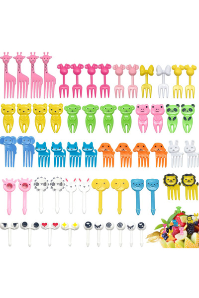 Arabest شوكات تزيين علب الطعام (بينتو) برسومات حيوانات لطيفة، أعواد أسنان صغيرة برسومات كرتونية لتزيين الكيك والحلويات والمعجنات ولوازم الحفلات