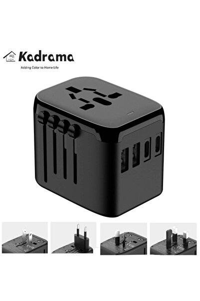 KADRAMA محول طاقة عالمي للسفر، محول 5 في 1 مع منفذي USB-A بقوة 3.5 أمبير ومنفذي USB-C