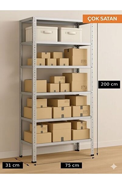 MURAT RAF 6 Katlı 31x75x200 Cm Galvaniz Çelik Raf - Depo, Arşiv, Kiler, Dosya...