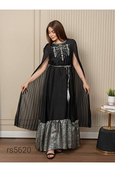 Alestefham Evening jalabiya with two-tone embroidery on the chest