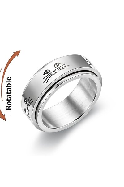 Choice 8 ring-1249 Hollow out cat Animal Stainless Steel Anti Stress Ring For Girl Anxiety Relief Spinning