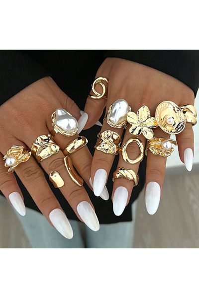 Choice AYA6518301 طقم خواتم من اللؤلؤ الصناعي بتصميم عتيق مكون من 12 قطعة، بت...