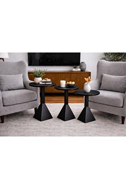 alkametal dekoratif üçlü zigon sehpa