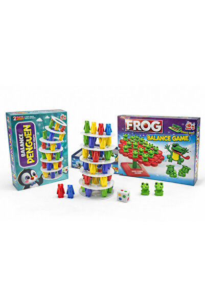 ANT TOYS Penguen ve Kurbağa Denge Oyunu Seti – 2’li Eğitici Aile Oyunu