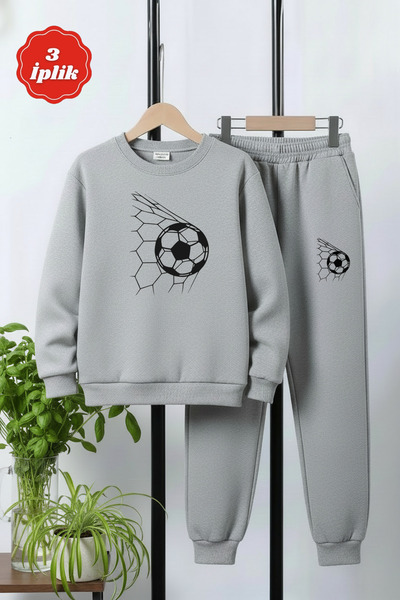 panios kids طقم رياضي شتوي سميك للأولاد بياقة مستديرة وثلاثة خيوط مع تفاصيل ط...