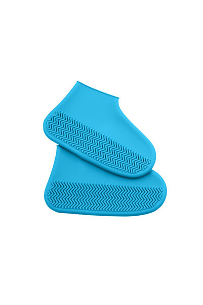 Choice14 M 35-39 Blue 2pcs Waterproof Non-slip Silicone Shoe High Elastic Wear-resistant Unisex Rain Boots fo