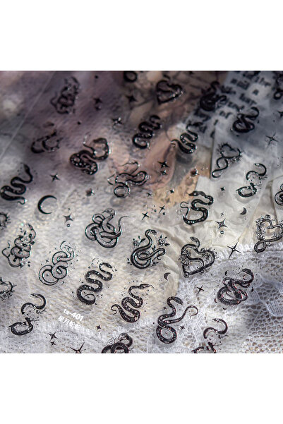 Choice TA401 Minimalist Black Snake Reptile Coiling Around Nail Decals Tiny Stars Moon Love Heart Outline S