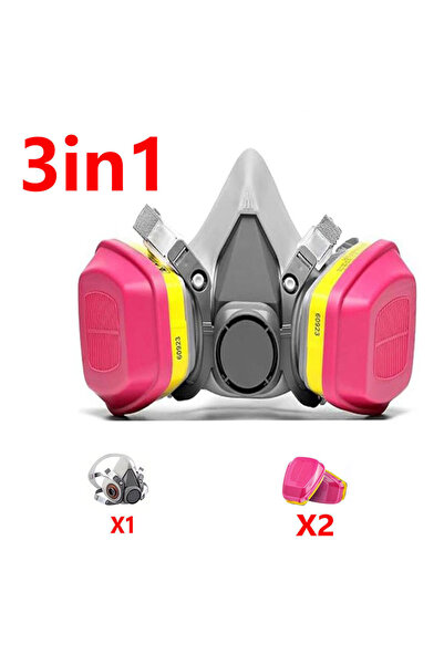 choice2 قناع نصف وجه 6200-60923-3in1 مع نظارات واقية وفلتر غاز كيميائي لحماية...