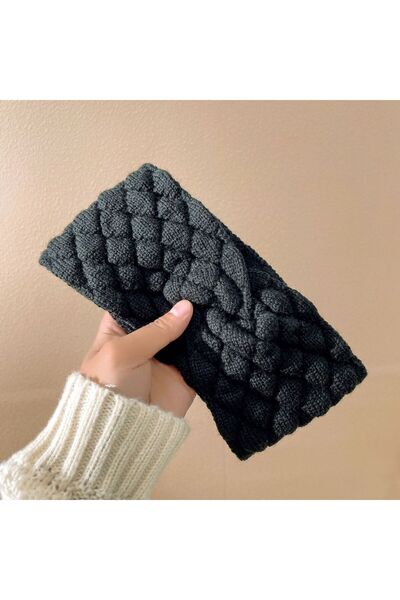 Choice طوق رأس شتوي أسود عريض للنساء، لون موحد، محبوك، دافئ، غطاء رأس مطاطي، ...