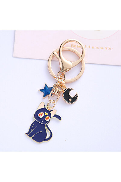 Choice Y092-1 Cute alloy oil-dripping cat keychain, cute and obedient moon ca...