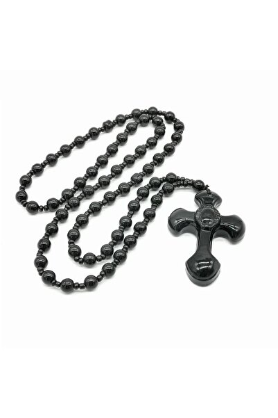 Choice A Vintage Christian Cross Necklace Obsidian Pendant Beaded Necklace Go...