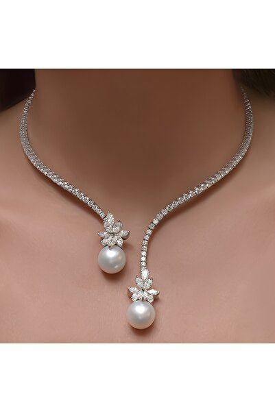 Choice قلادة أنيقة بتصميم زهرة من اللؤلؤ والزركونيا مستوحاة من الطراز القديم ...