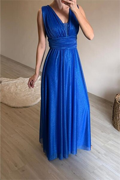 Neşeli Butik Women Draped Sparkle Thick Strap Evening Dress Nm003