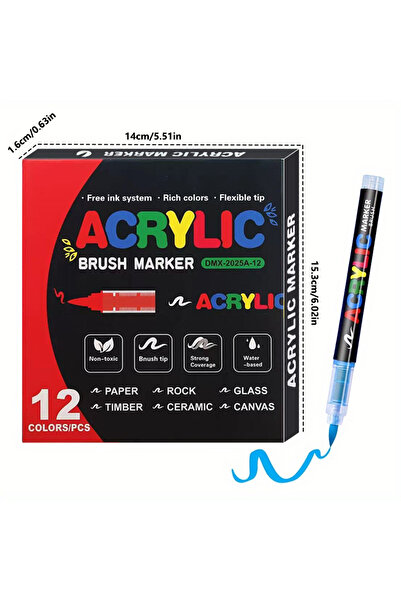 Choice ١٢ قلم تلوين أكريليك برأس مرن، أقلام فرشاة أكريليك سائلة مباشرة للرسم ...