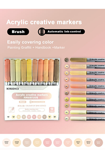 Choice مجموعة أقلام تلوين أكريليك من سلسلة "لون البشرة" - ١٠ ألوان/علبة - قاب...