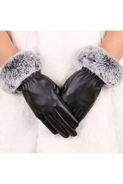 Choice 1pair 1Pair Women Winter Warm Gloves Women Lady Black PU Leather Glove...