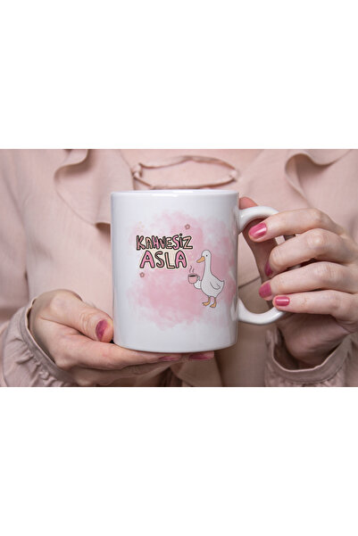 Beramussa Never Written Without Coffee Mug – Cute Duck Drinking Coffee Drawing Cup with Pink Background