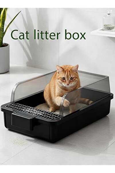 YANCI Cat Litter Box Semi-Enclosed Screened Litter Box Anti-Splash Small Pet Toilet Open Top Litter Box