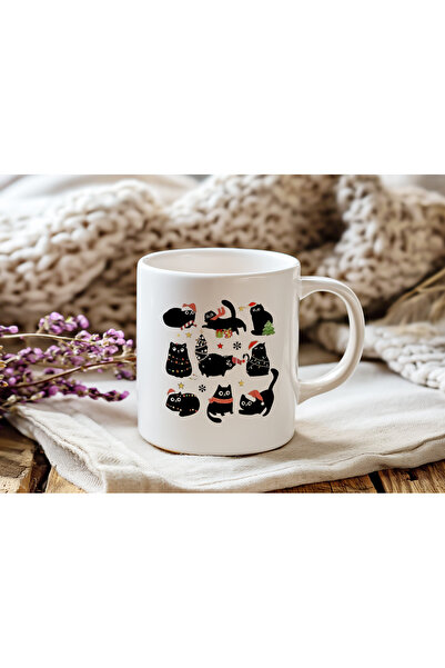 Beramussa Christmas Cats New Year Mug – Black Cat Christmas Tree New Year and Winter Themed Coffee Cup