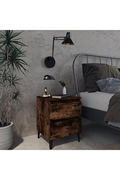 vidaxl Bed Cabinets with Metal Legs 2 pcs Smoked Oak 40x35x50 cm