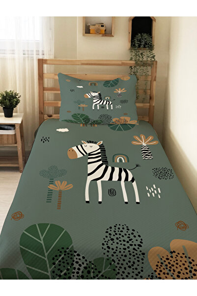 Evmila طقم بيكيه للأطفال بنقشة الحمار الوحشي - غطاء بيكيه مقاس 160×230 سم وغط...