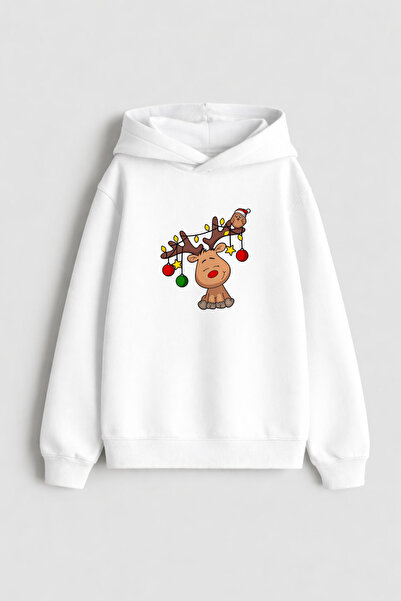 MODA Geyik Anul Nou Moș Crăciun Crăciun cu imprimeu Hanorac alb pentru copii ...