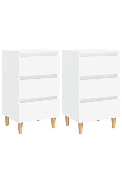 vidaxl Bed Cabinets with Solid Wood Legs 2 pcs White 40x35x69 cm
