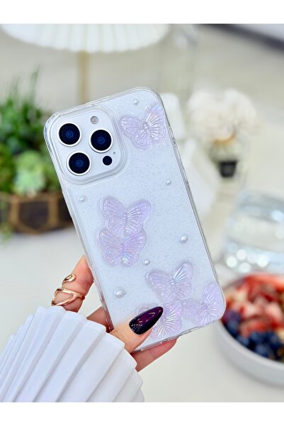 Go Aksesuar حافظة ألعاب إيبوكسي متوافقة مع آيفون 14 برو ماكس بتصميم فراشة ثلا...