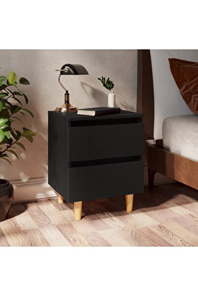 vidaxl خزائن سرير بأرجل من خشب الصنوبر الصلب، قطعتان، أسود، 40×35×50 سم