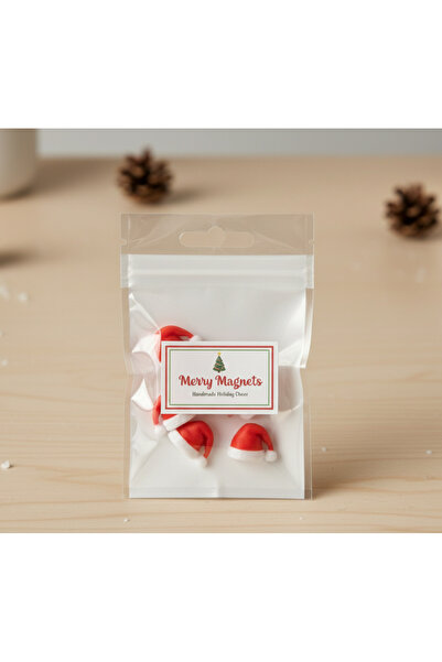NURON3D 4'lü Noel Baba Şapkası Mini Magnet Seti - Yılbaşı Temalı