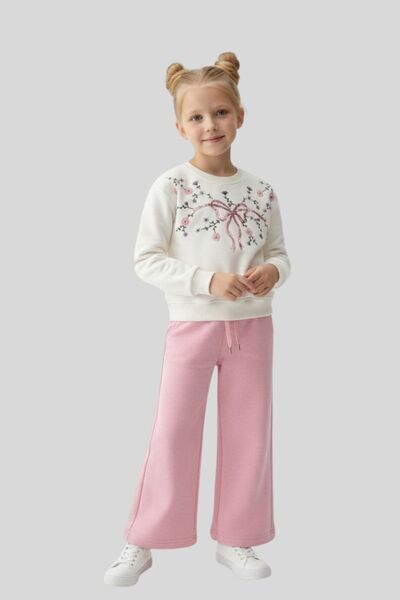 ww waka waka kids store Σετ αθλητικής φόρμας για κορίτσια εκρού ροζ λουλούδια...