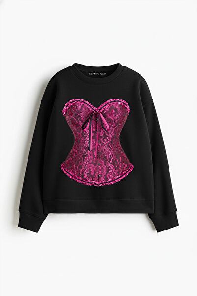 Sokak Butik Sassy Corset cu imprimeu fără glugă croi relaxat pentru femei, ne...