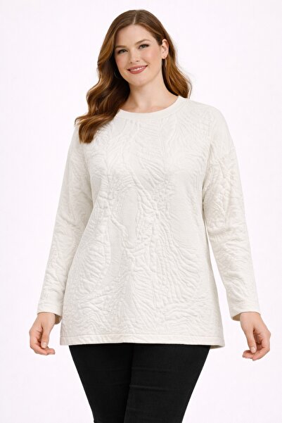 Şans Bluză de damă, mărime mare, albă, din țesătură cu relief 65N39289