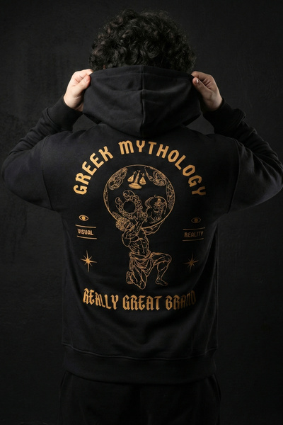Liber Greek God Black Oversized Hoodie Greek Mythology Atlas Printed Sweatshirt