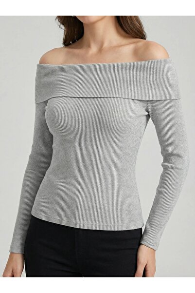 BY ARDELION Блуза с отворени рамене, плетена, шик - син цвят