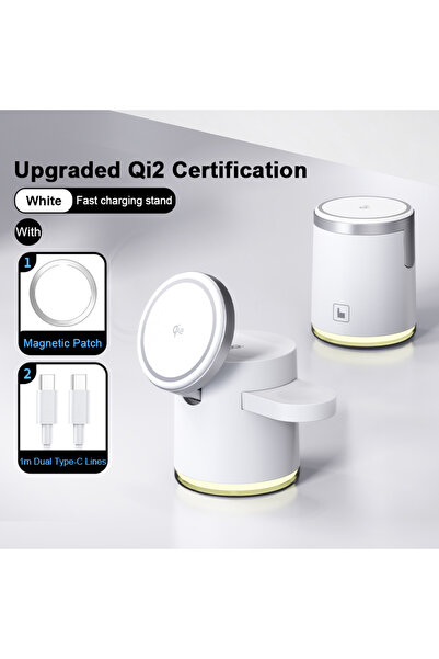Choice شاحن لاسلكي جديد مطور باللون الأبيض لعام 2025 بتقنية Qi2، محطة شحن سري...