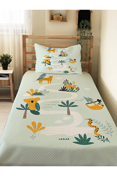 Evmila طقم بيكيه للأطفال بنمط حيوانات لطيفة - مقاس 160×230 سم، غطاء وسادة مقا...