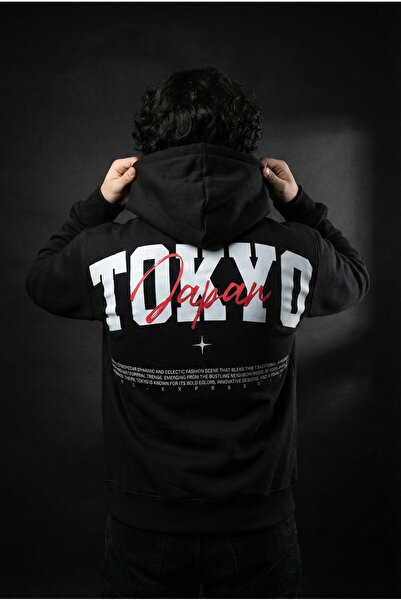 Liber Tokyo Japan Black Oversized Hoodie Sırtı Printed Streetwear Sweatshirt