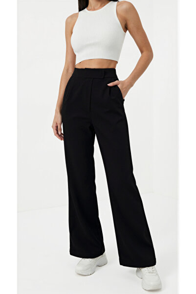 trendypassion Women's High Waist Black Palazzo Pants – Stretch Fabric Velcro Closure
