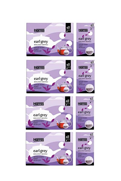 Harras 4-Pack Earl Grey Teapot Bags Black Tea - 48 Pieces X 4 Boxes Bergamot Flavored Brewing Bags Stock Pack