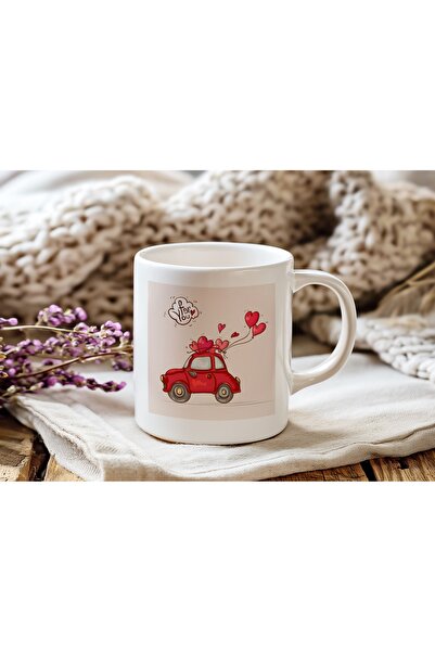 Beramussa Red Car Mug with the Phrase'For You' – Romantic Lover's Cup Carrying a Heart-Shaped Gift