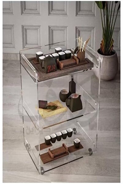 Slasa 3-Tier Clear Acrylic Open Tray Trolley – Mobile Storage Cart for Home & Office (80x60x40 cm)