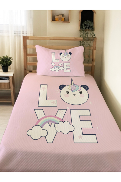 Evmila Love Unicorn Teddy Bear Patterned Children's Pike Set - 160X230 cm Pik...