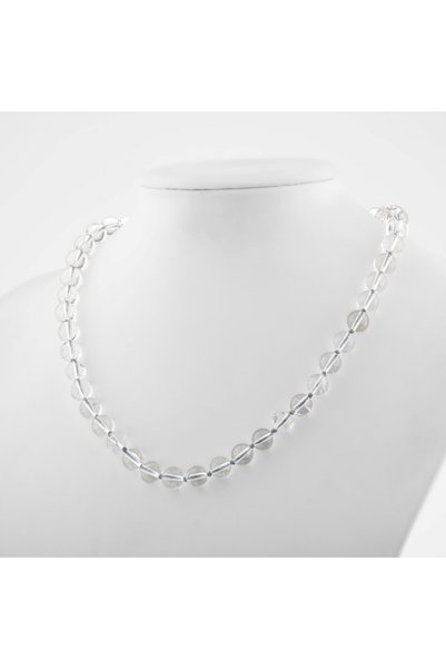 muhammed masum co Kristal Kuvars Doğal Taş Kolye – 8 mm Düğümlü, Unisex Tasarım (50 cm)