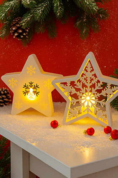 Saatistan Yılbaşı Temalı Yıldız Dekor ve Işıklı Led Mumlu Kar Tanesi Seti