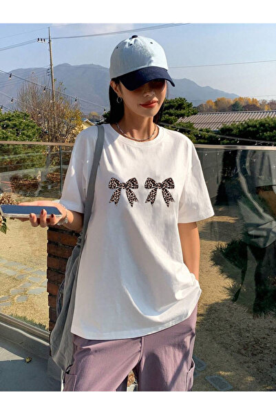 uyguntarz Μπλουζάκι με σχέδιο λεοπάρ κορδέλα με τύπωμα σχεδίων