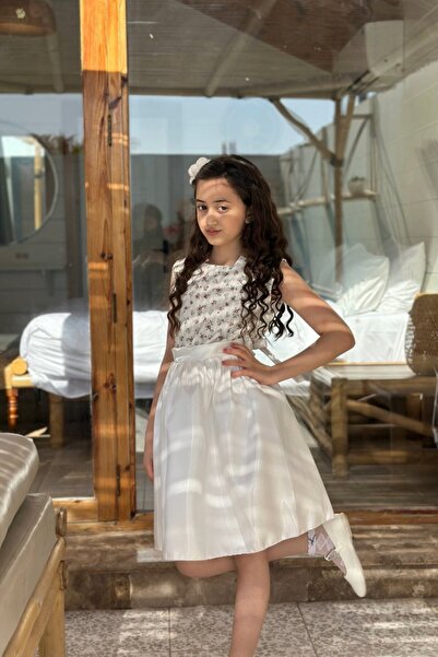 Alesaei-mondo tondo Girls' white evening dress, S01064