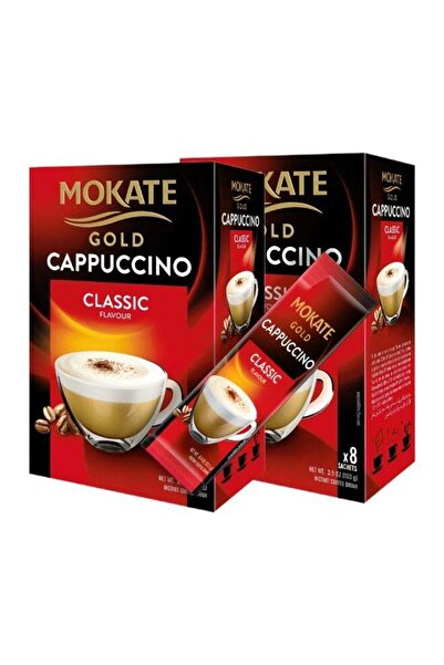 mokate قهوة سريعة التحضير بنكهة الكابتشينو الذهبي الكلاسيكية، 8 أكياس، 100 غرام لكل كيس، عبوة من قطعتين