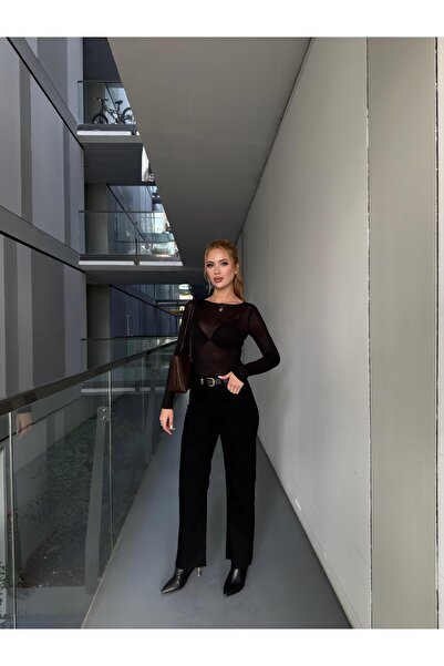 Angel Mia Leg-Cut Jeans with Belt Black